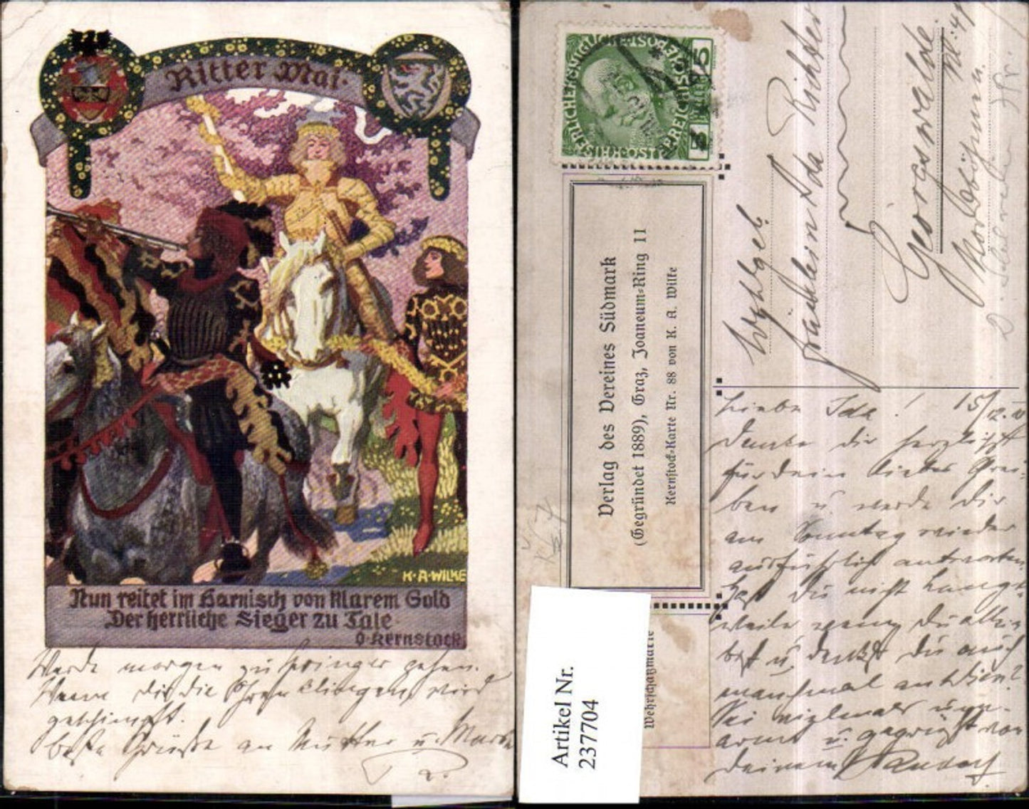 237704,Verein Südmark 88 Künstler K. A. Wilke Ritter Pferd Tröte