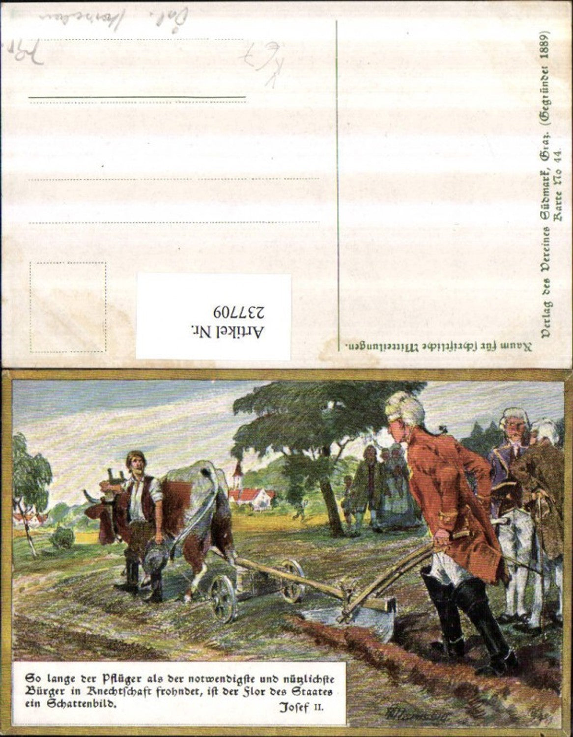 237709,Verein Südmark 44 Künstler AK Bauer m. Rind Feld pflügen