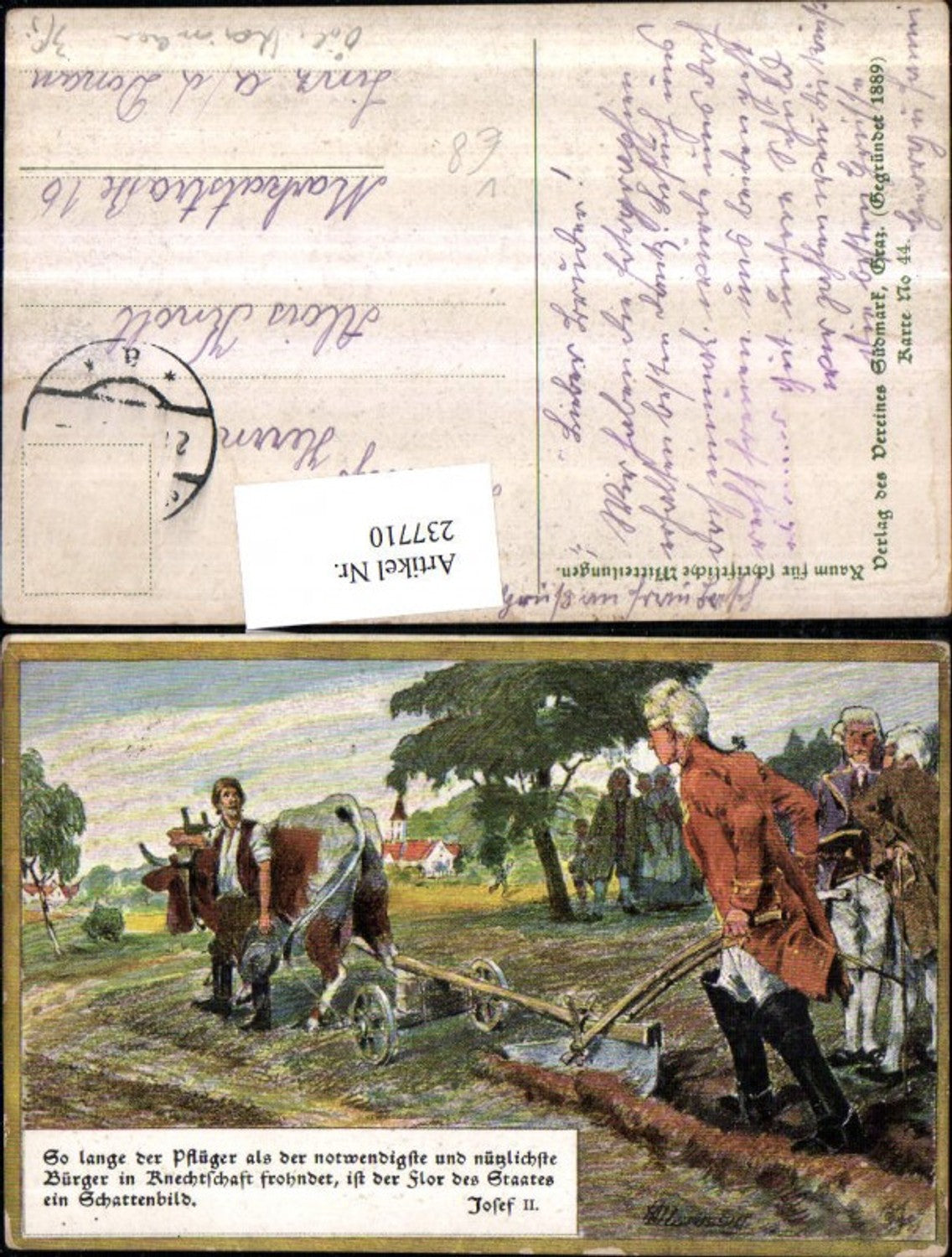 237710,Verein Südmark 44 Künstler AK Bauer m. Rind Feld pflügen