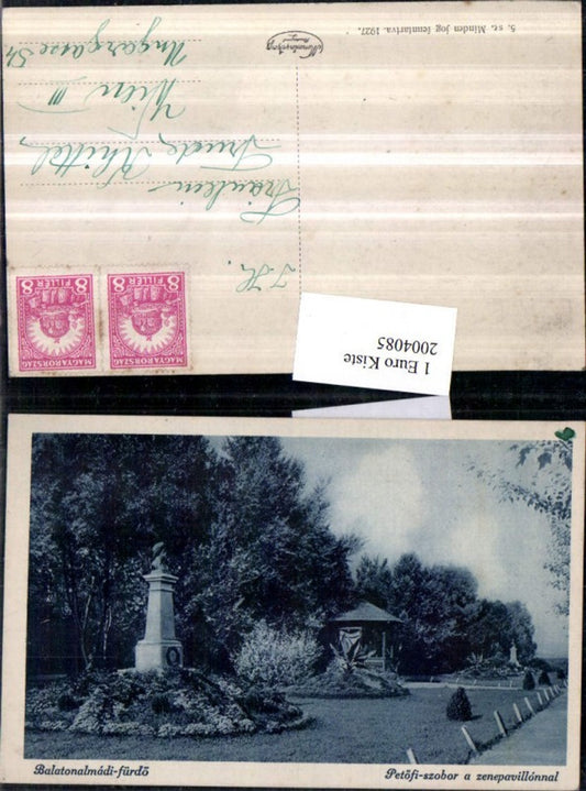 2004085,Balatonalmadi Fürdö Petöfi-szobor a zenepavillonnal Denkmal Partie