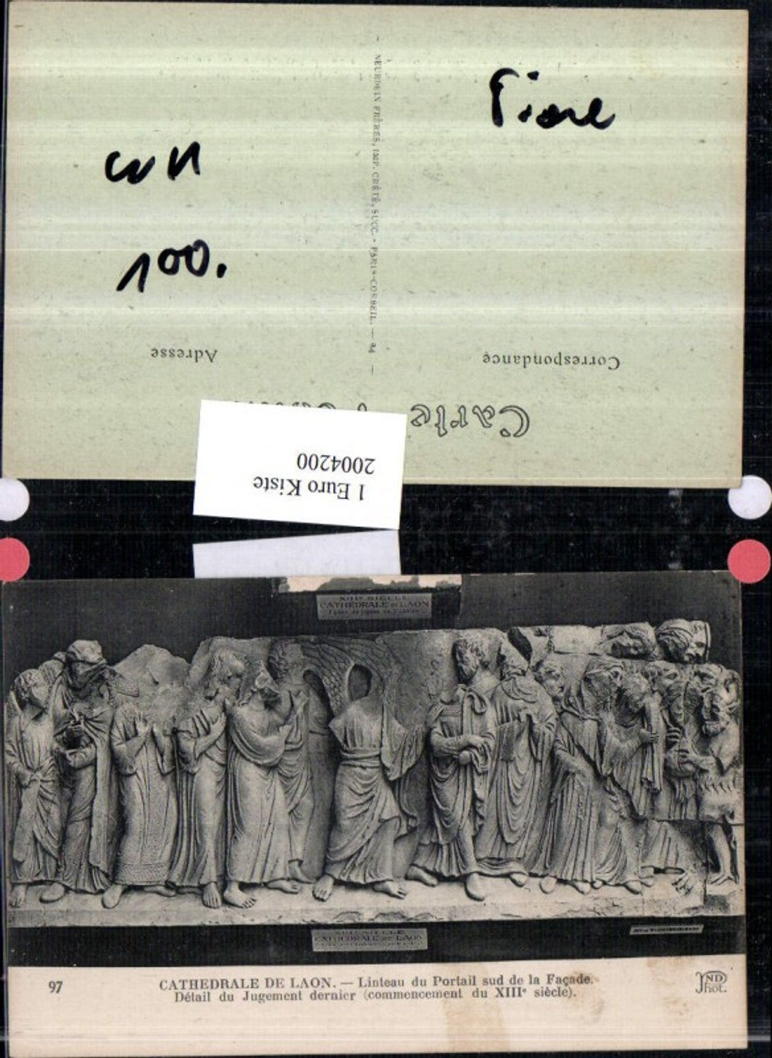 2004200,Cathedrale de Laon Linteau du Portail sud de la Facade Relief