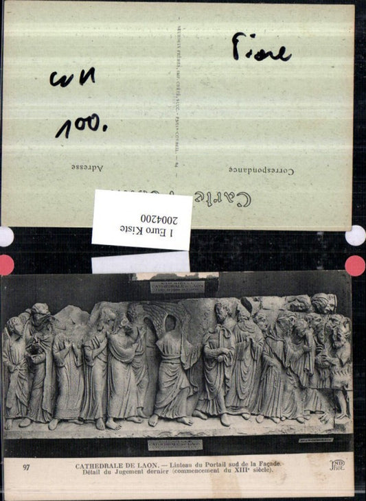 2004200,Cathedrale de Laon Linteau du Portail sud de la Facade Relief