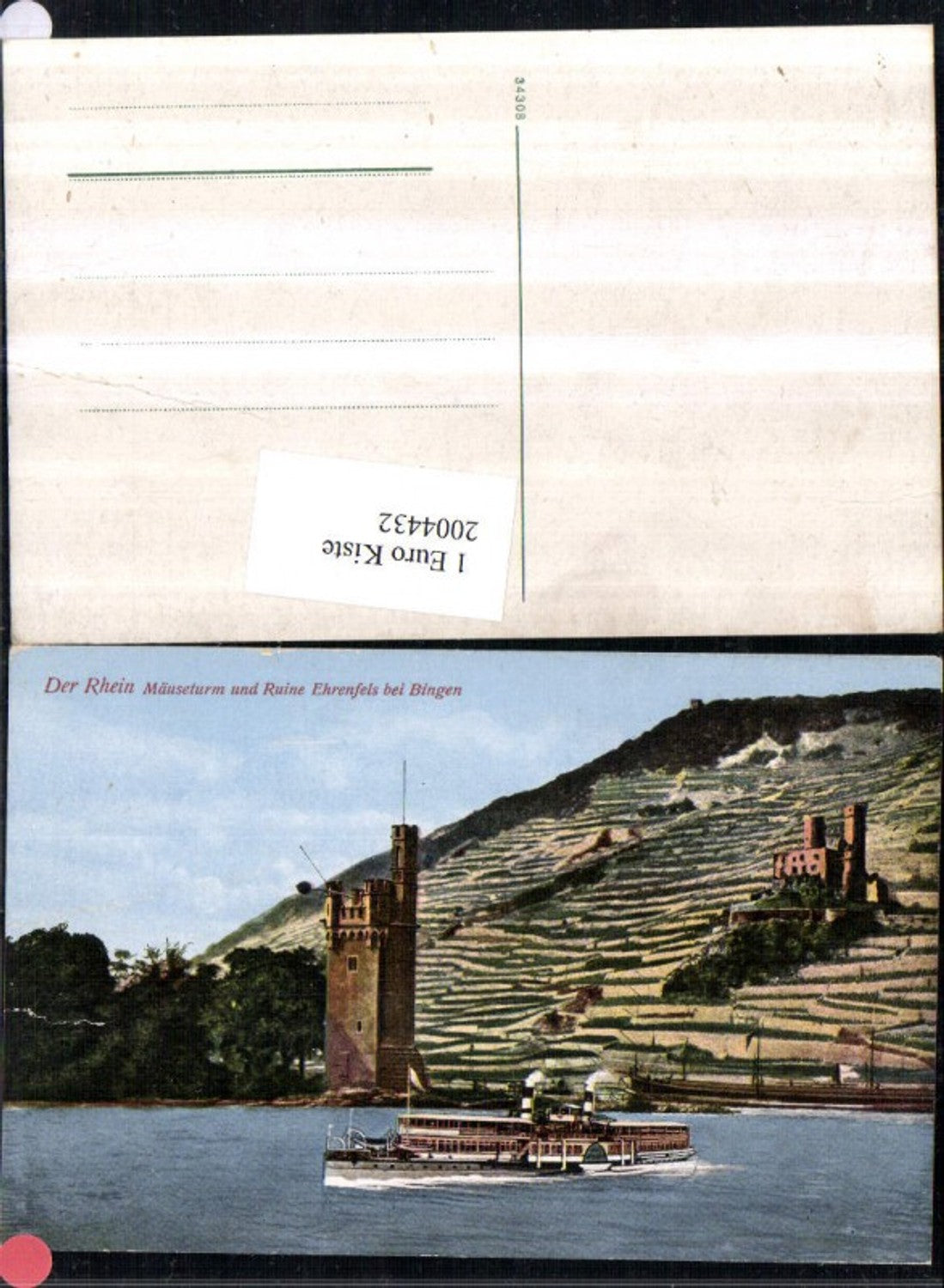 2004432,Der Rhein Mäuseturm u. Ruine Ehrenfeld b. Bingen Dampfer