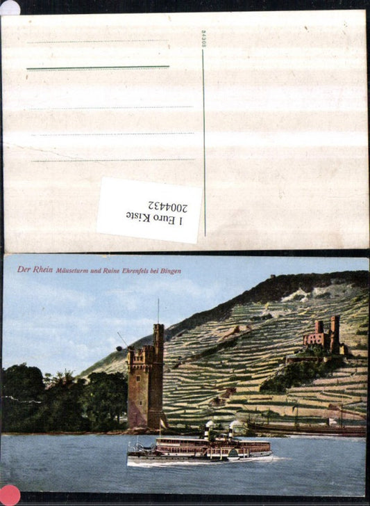 2004432,Der Rhein Mäuseturm u. Ruine Ehrenfeld b. Bingen Dampfer