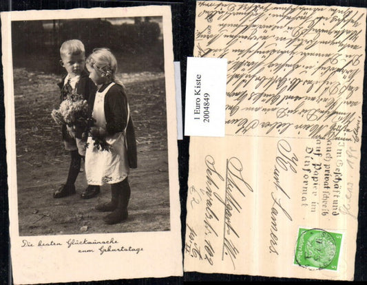 2004849,Geburtstag Mädchen u. Junge m. Blumenstrauß pub EAS 7900