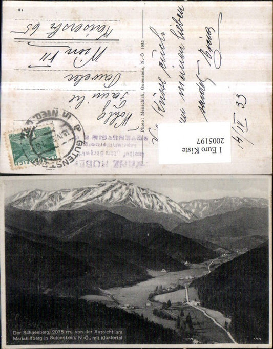 2005197,Der Schneeberg von d. Aussicht am Mariahilfberg in Gutenstein m. Klostertal