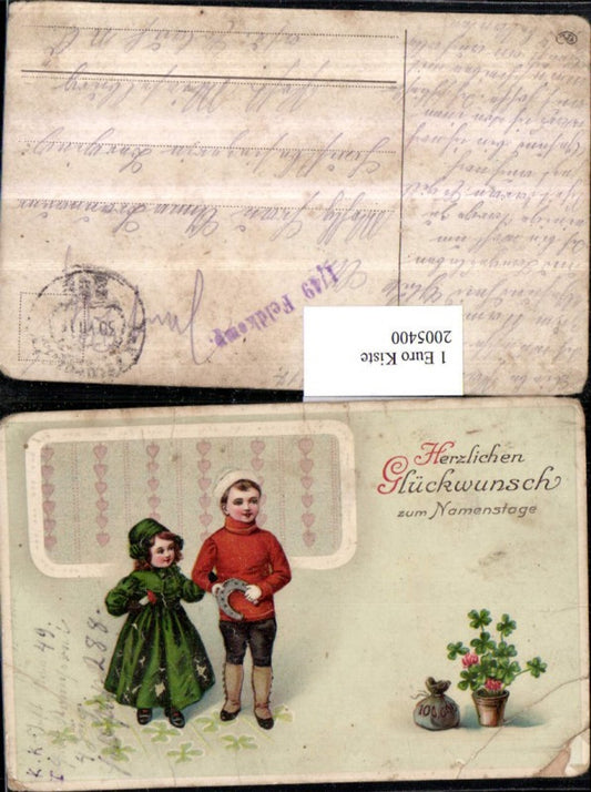2005400,Namenstag Junge u. Mädchen Hufeisen Klee Geldsack