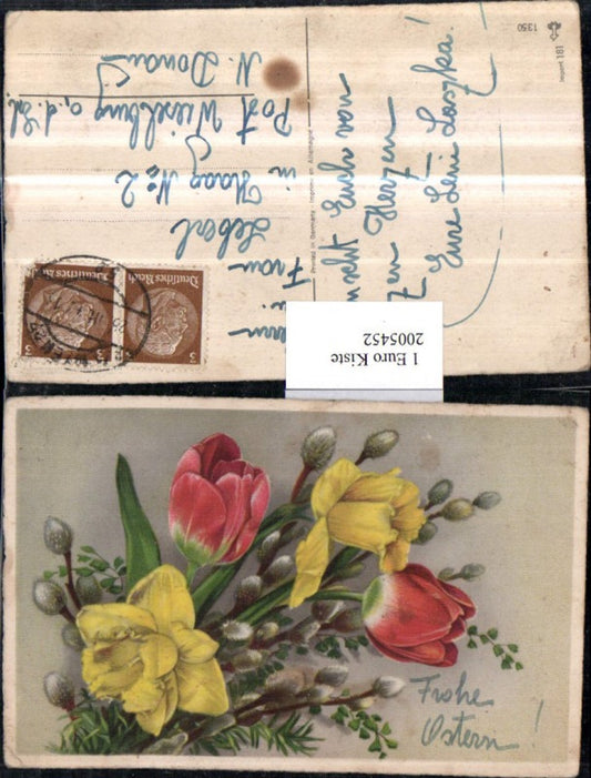 2005452,Ostern Blumenstrauß Tulpen Narzissen Palmzweige