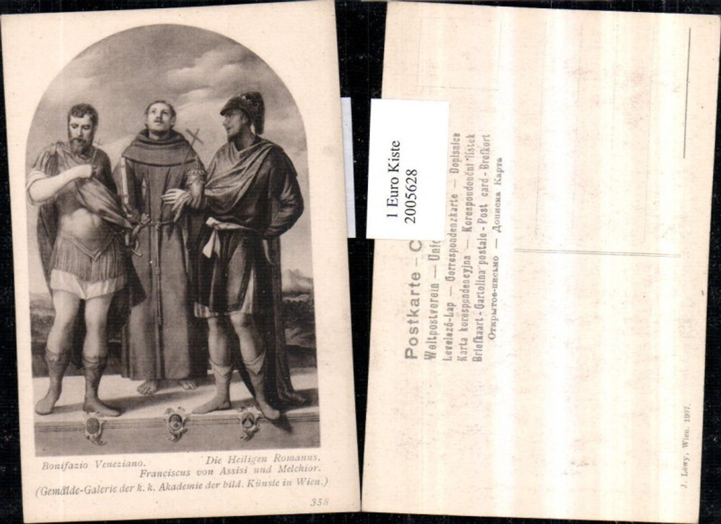 2005628,Künstler AK Bonifazio Veneziano Die Heiligen Romanus Franciscus v. Assisi u. Melchior Gemälde