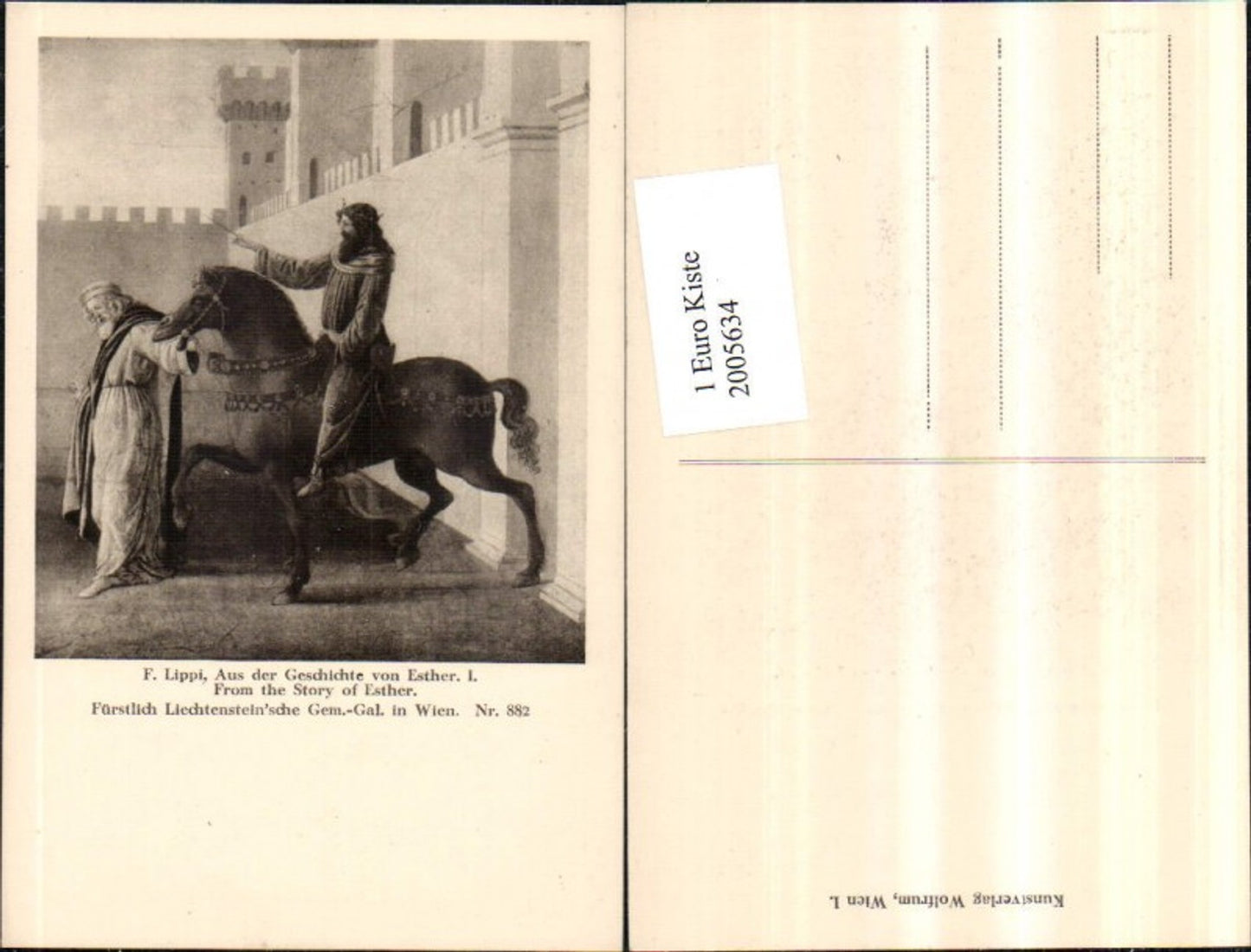 2005634,Künstler AK F. Lippi Aus d. Geschichte v. Esther Mann auf Pferd Burg Gemälde
