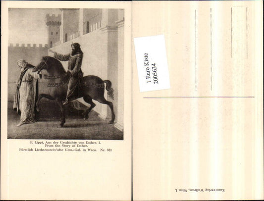 2005634,Künstler AK F. Lippi Aus d. Geschichte v. Esther Mann auf Pferd Burg Gemälde
