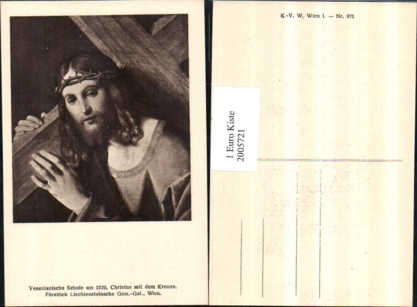 2005721,Künstler AK Christus mit dem Kreuze u. Dornenkrone