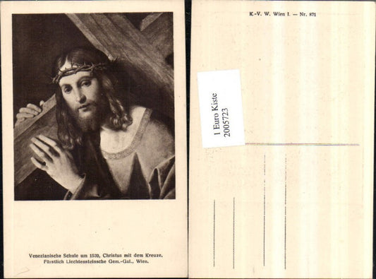 2005723,Künstler AK Christus mit dem Kreuze u. Dornenkrone
