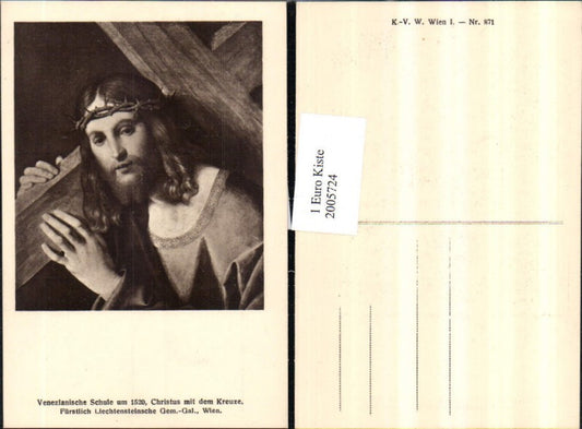 2005724,Künstler AK Christus mit dem Kreuze u. Dornenkrone