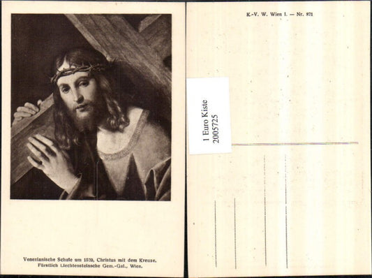 2005725,Künstler AK Christus mit dem Kreuze u. Dornenkrone