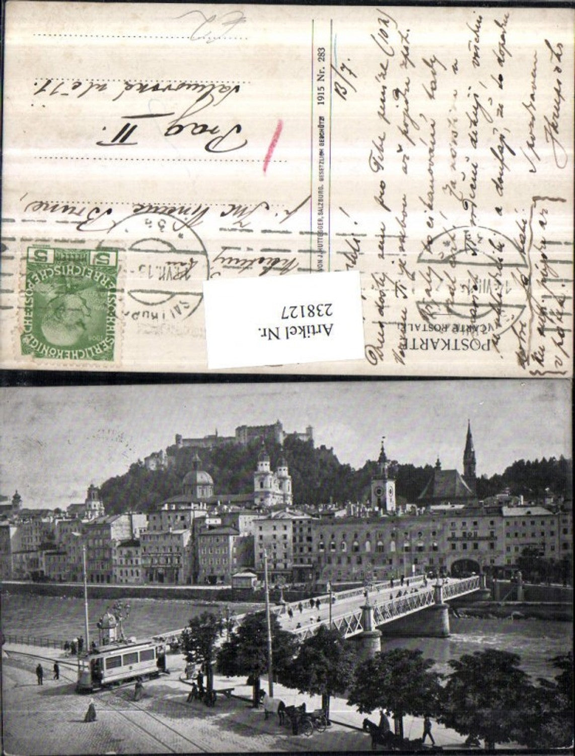 238127,Salzburg Teilansicht Festung Brücke Straßenbahn