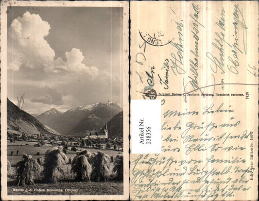 238356,Rauris Teilansicht geg. d. Hohen Sonnblick Ernte Feld Heuhaufen