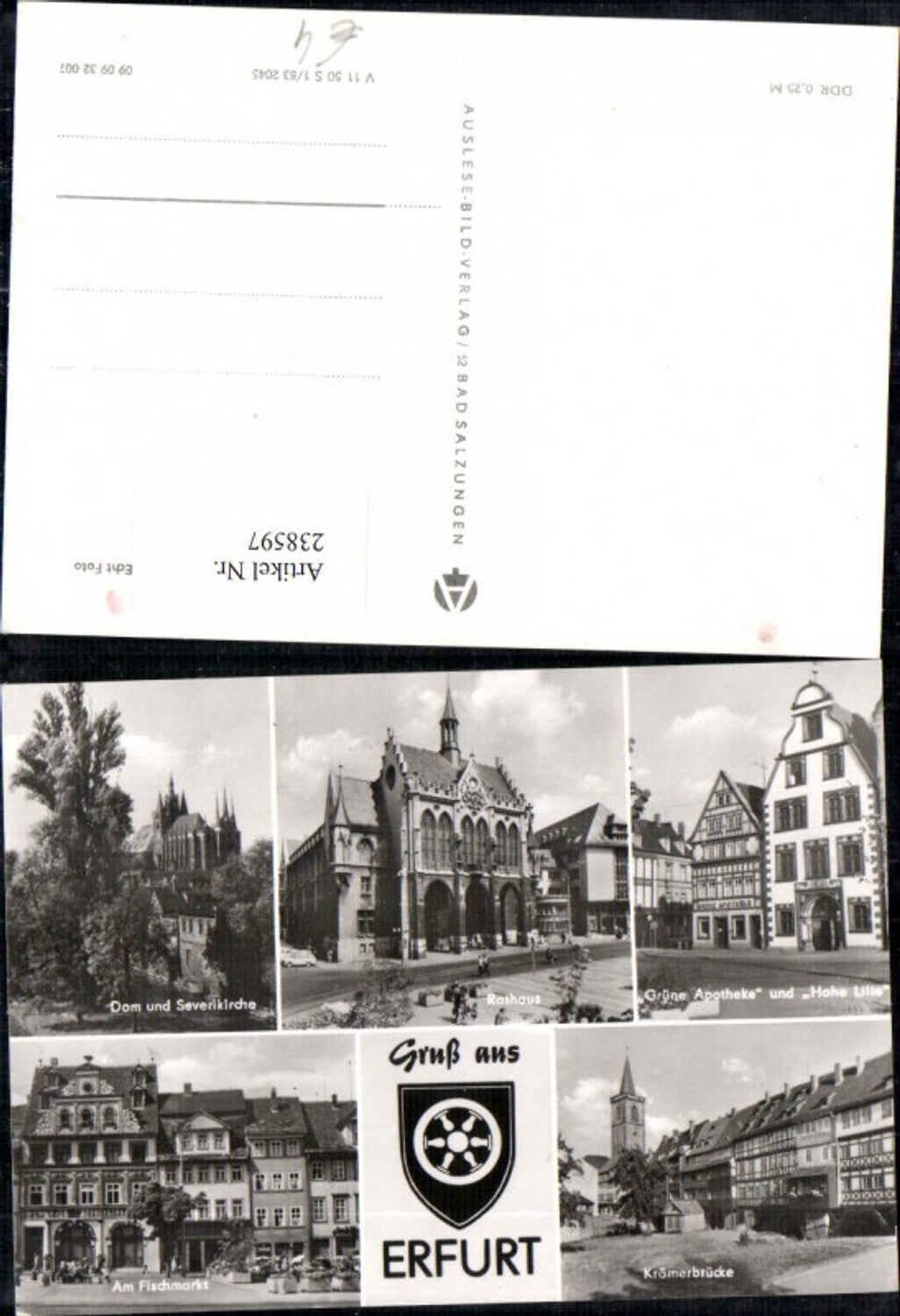 238597, Greetings from Erfurt Cathedral St. Severus Church Town Hall Green Pharmacy Multi-image postcard