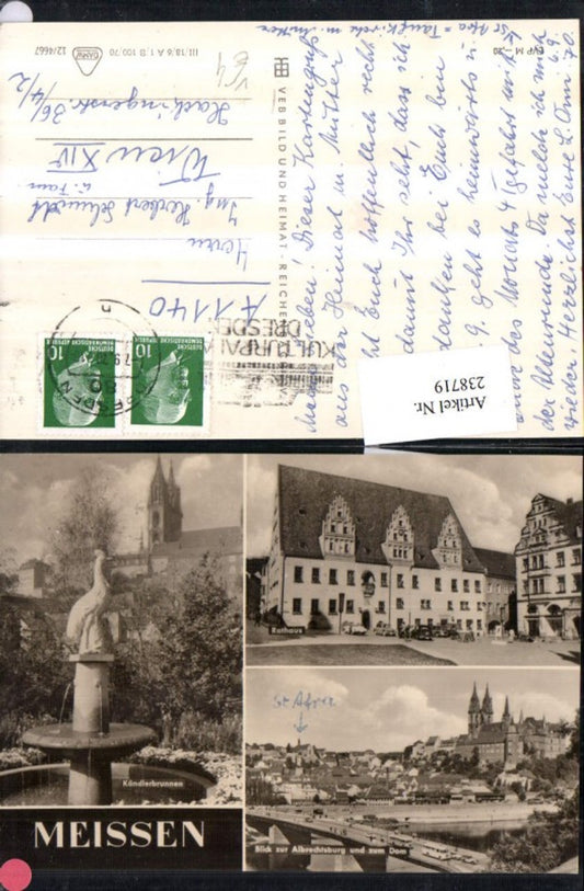 238719,Meißen Totale Rathaus Kändlerbrunnen Dom Mehrbildkarte pub VEB