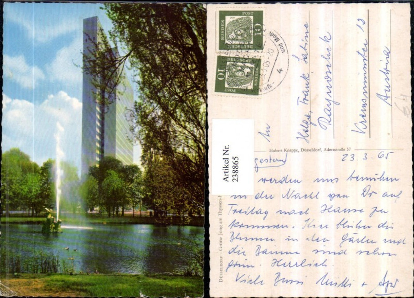 238865,Düsseldorf Gröne Jong am Thyssen-Haus Springbrunnen Fontäne