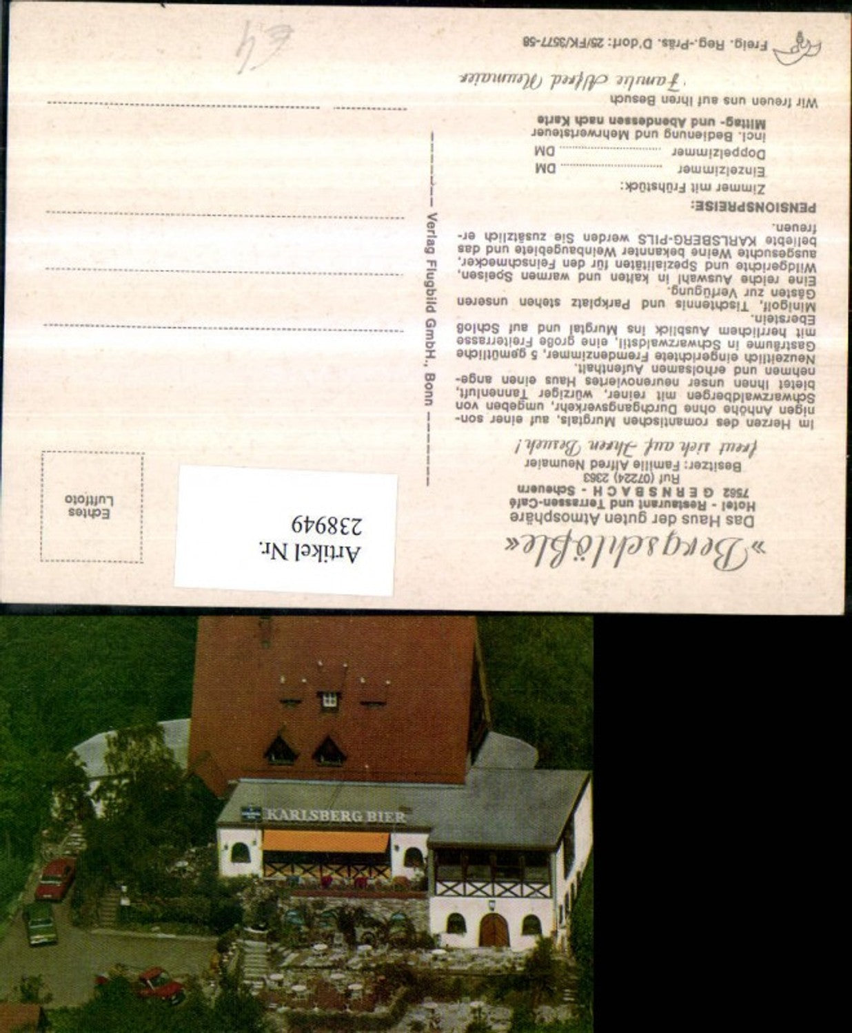 238949,Gernsbach Scheuern Hotel Restaurant Bergschlößle Karlsberger Bier
