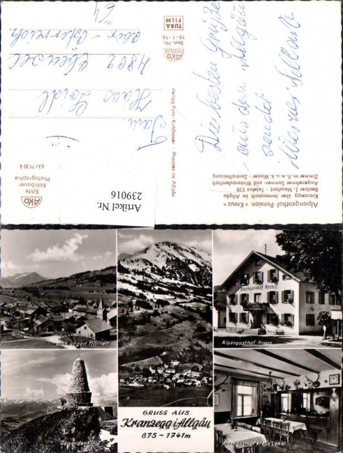 239016,Kranzegg im Allgäu Totale Alpengasthof Kreuz Jägerdenkmal Hörner Mehrbildkarte