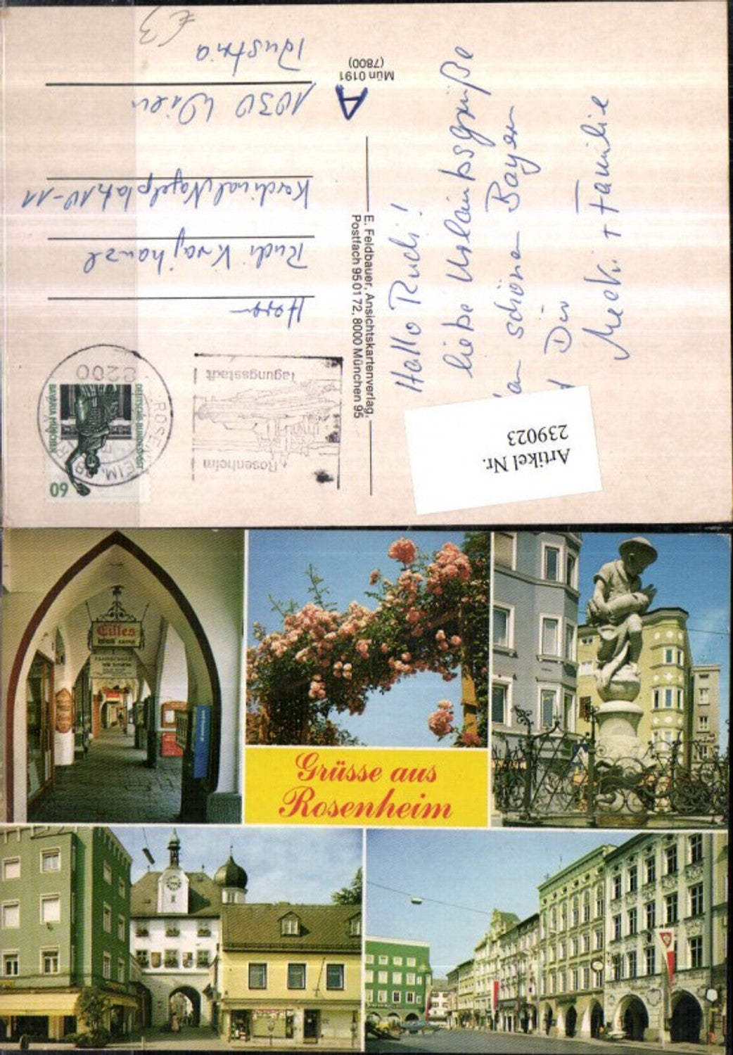 239023,Rosenheim Straßenansicht Gang Rathaus Brunnen Mehrbildkarte