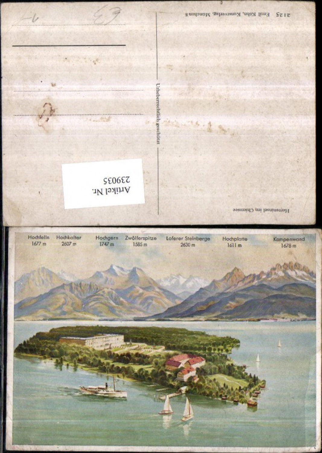 239035,Künstler AK Herreninsel am Chiemsee Totale m. Gebirge