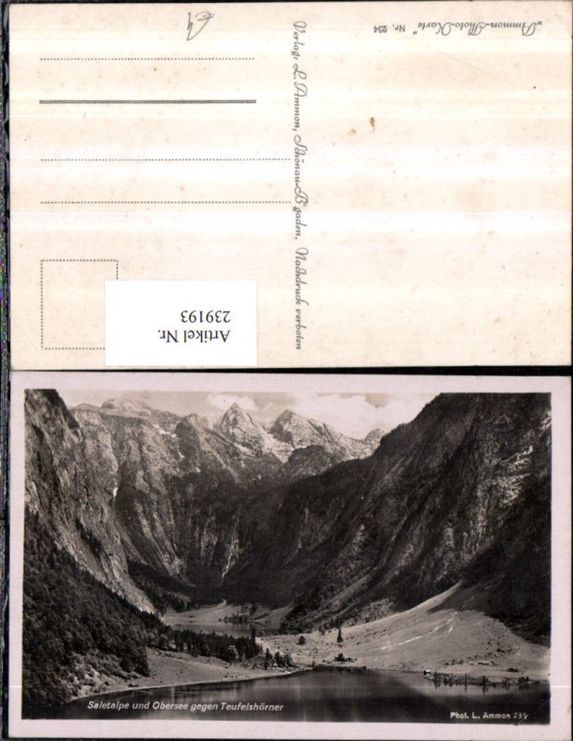 239193,Saletalpe u. Obersee geg. Teufelshörner Bergkulisse b. Schönau am Königssee