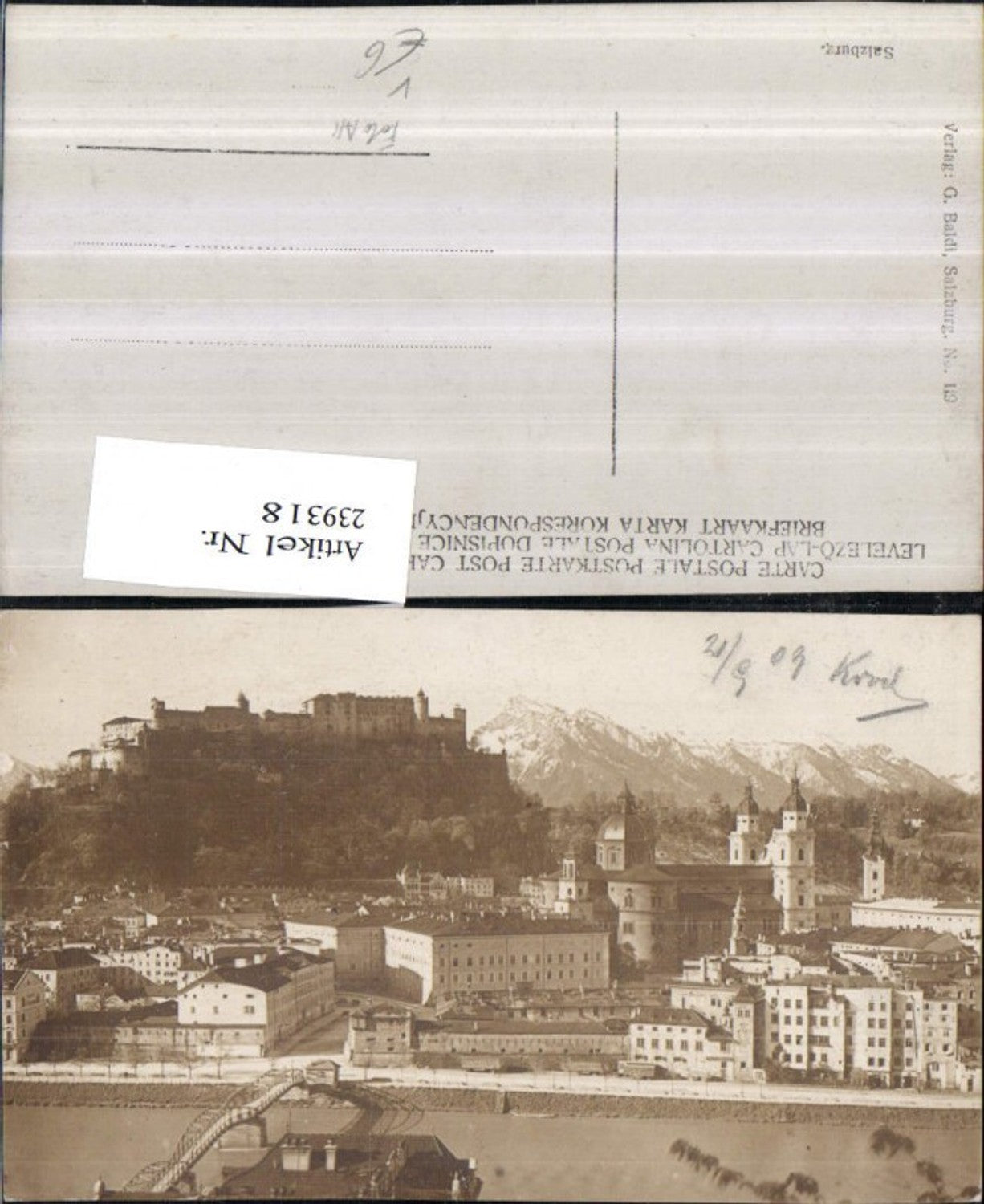 239318,Foto AK Salzburg Teilansicht m. Festung pub G. Baldi