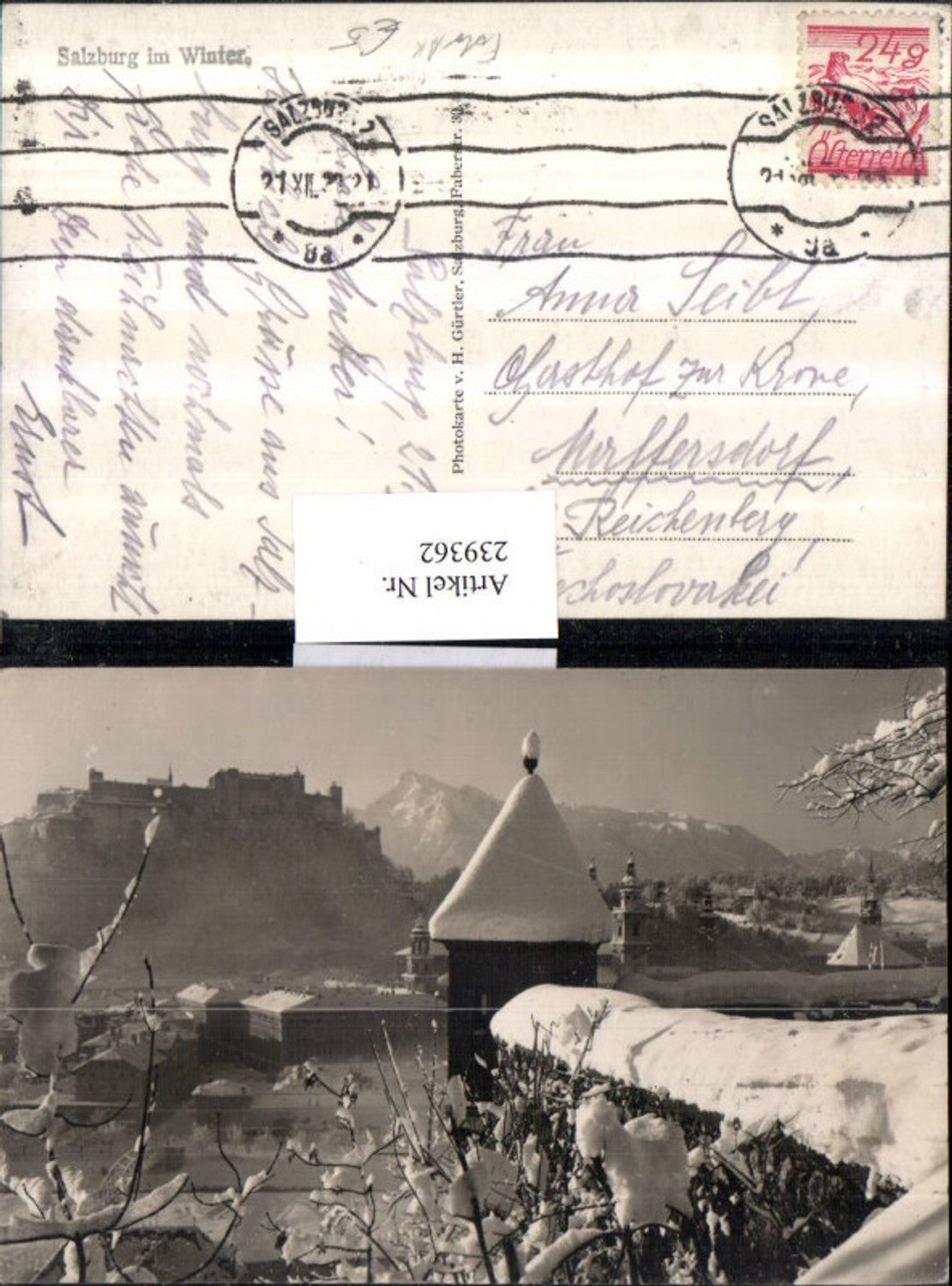 239362,Foto AK Salzburg Blick auf d. Festung Winterbild