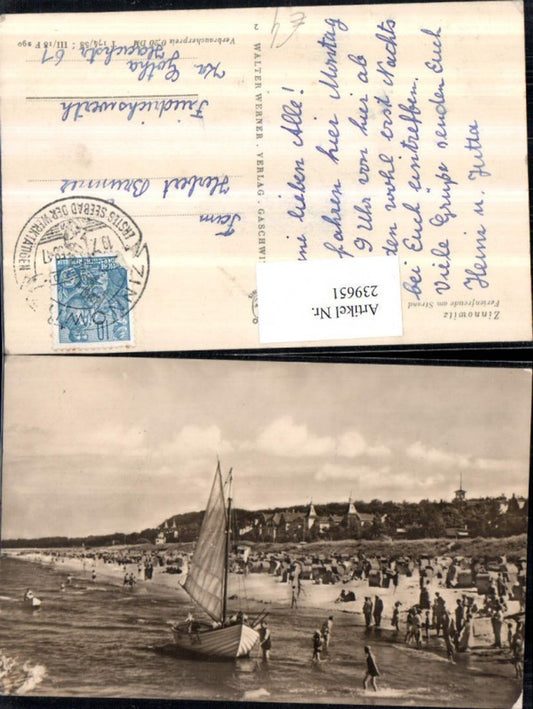 239651,Zinnowitz Ferienfreude am Strand Strandleben Segelboot