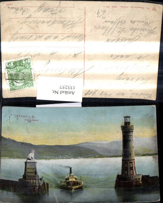 133257,Leuchtturm Lindau i. Bodensee Hafeneinfahrt Schiff Dampfer Löwendenkmal