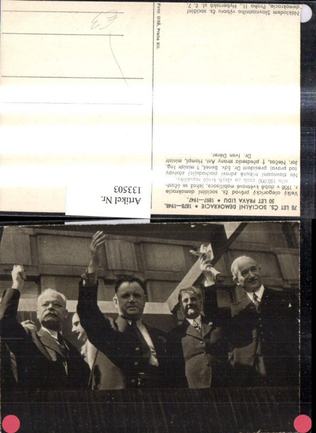 133503,Politiker Dr. Edv. Benes Ivan Derer Jar. Necas Ant. Hampl Prag Praha Balkon