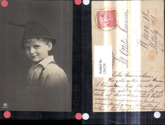 136129,Foto Ak Bub Junge i. Tracht Hut Tiroler Hut