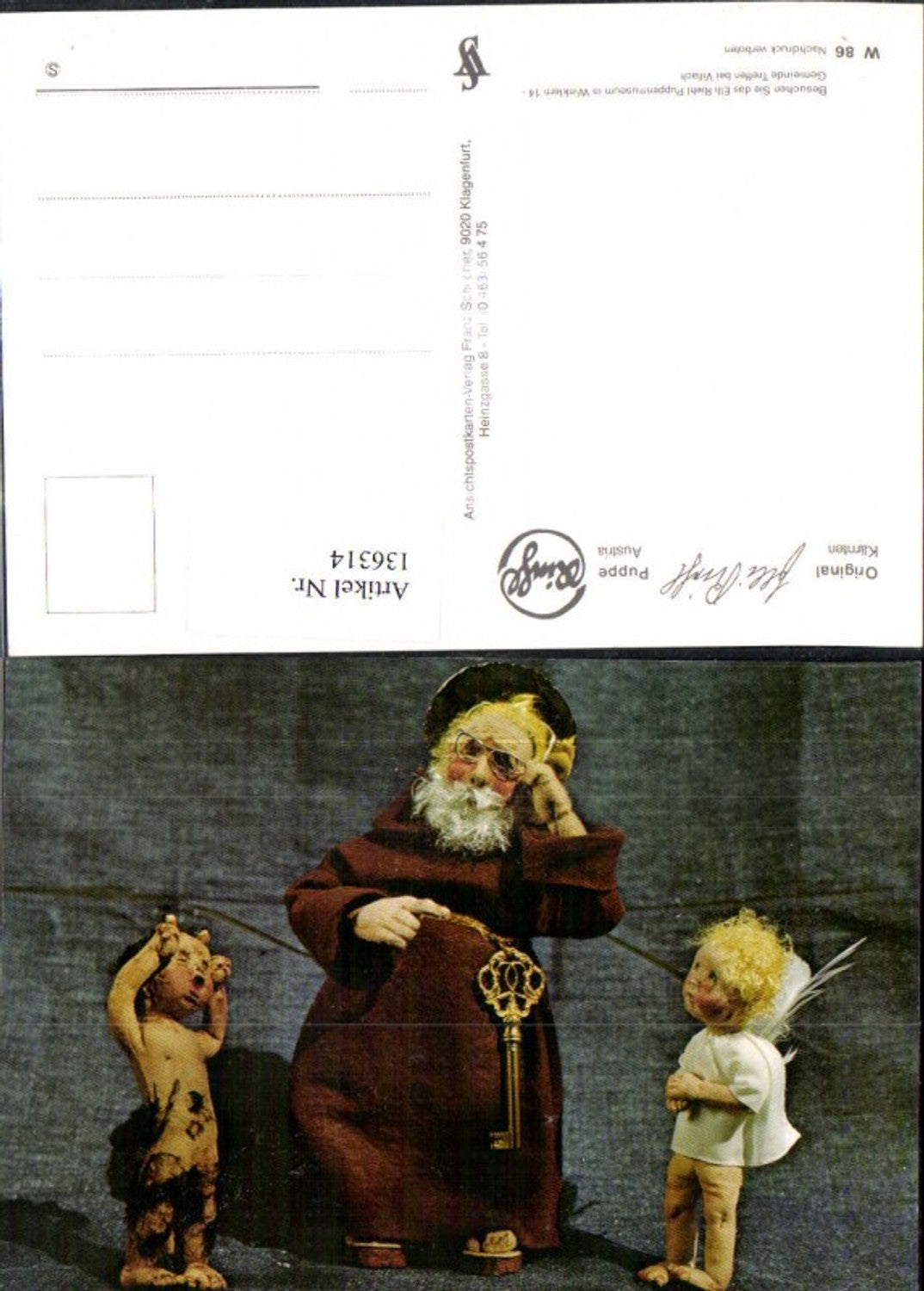 136314,Puppen Elli Riehl W 86 Spielzeug Priester Mönch m. goldenen Schlüssel Engel Teufel