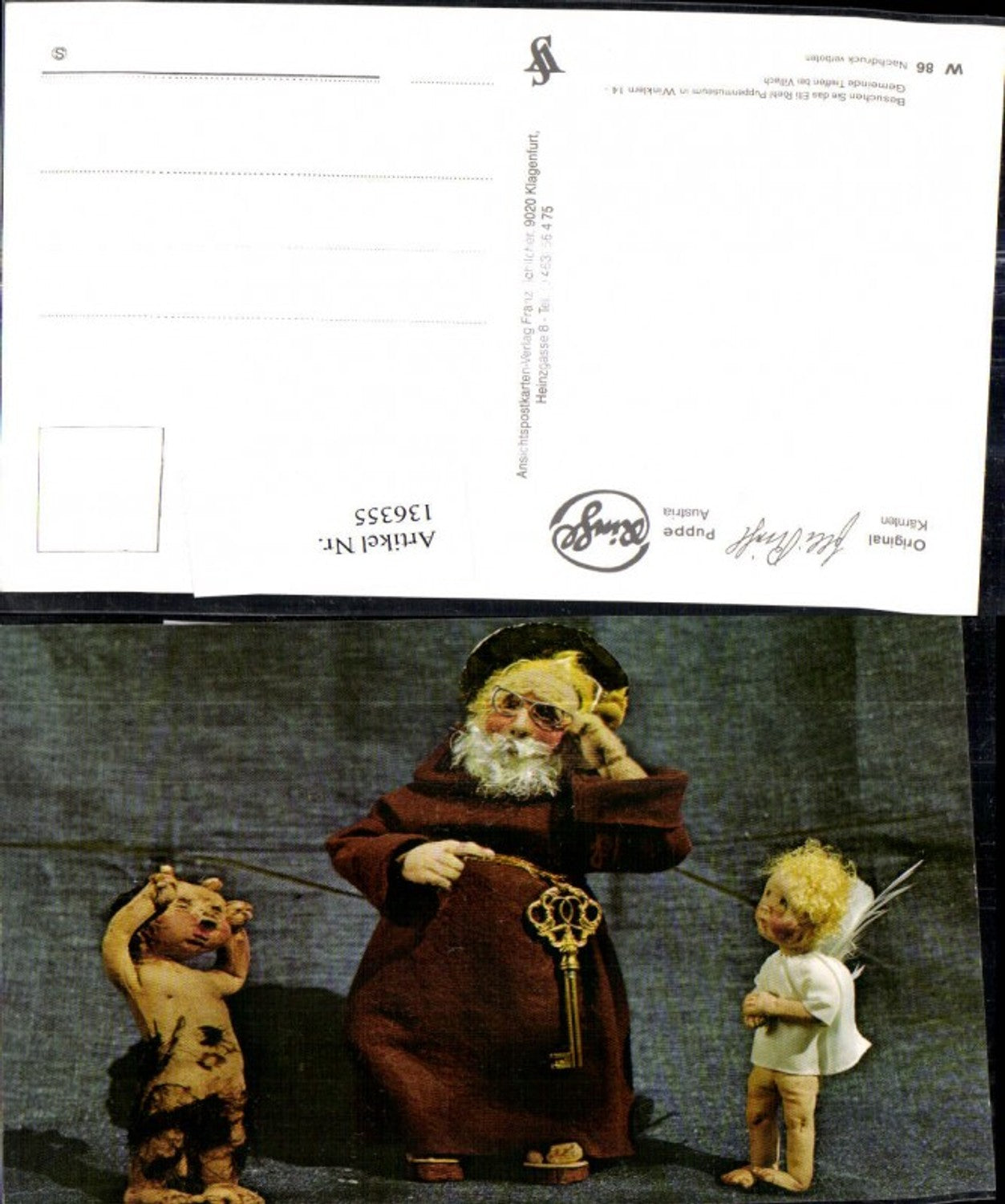 136355,Puppen Elli Riehl W 86 Spielzeug Priester Mönch m. goldenen Schlüssel Engel Teufel