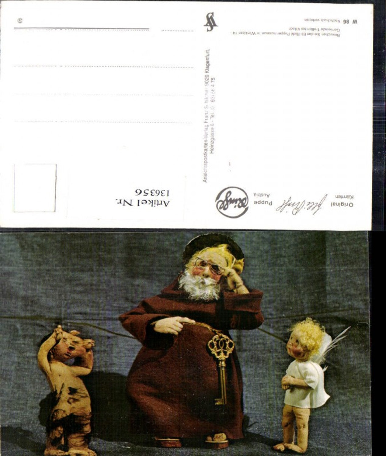 136356,Puppen Elli Riehl W 86 Spielzeug Priester Mönch m. goldenen Schlüssel Engel Teufel