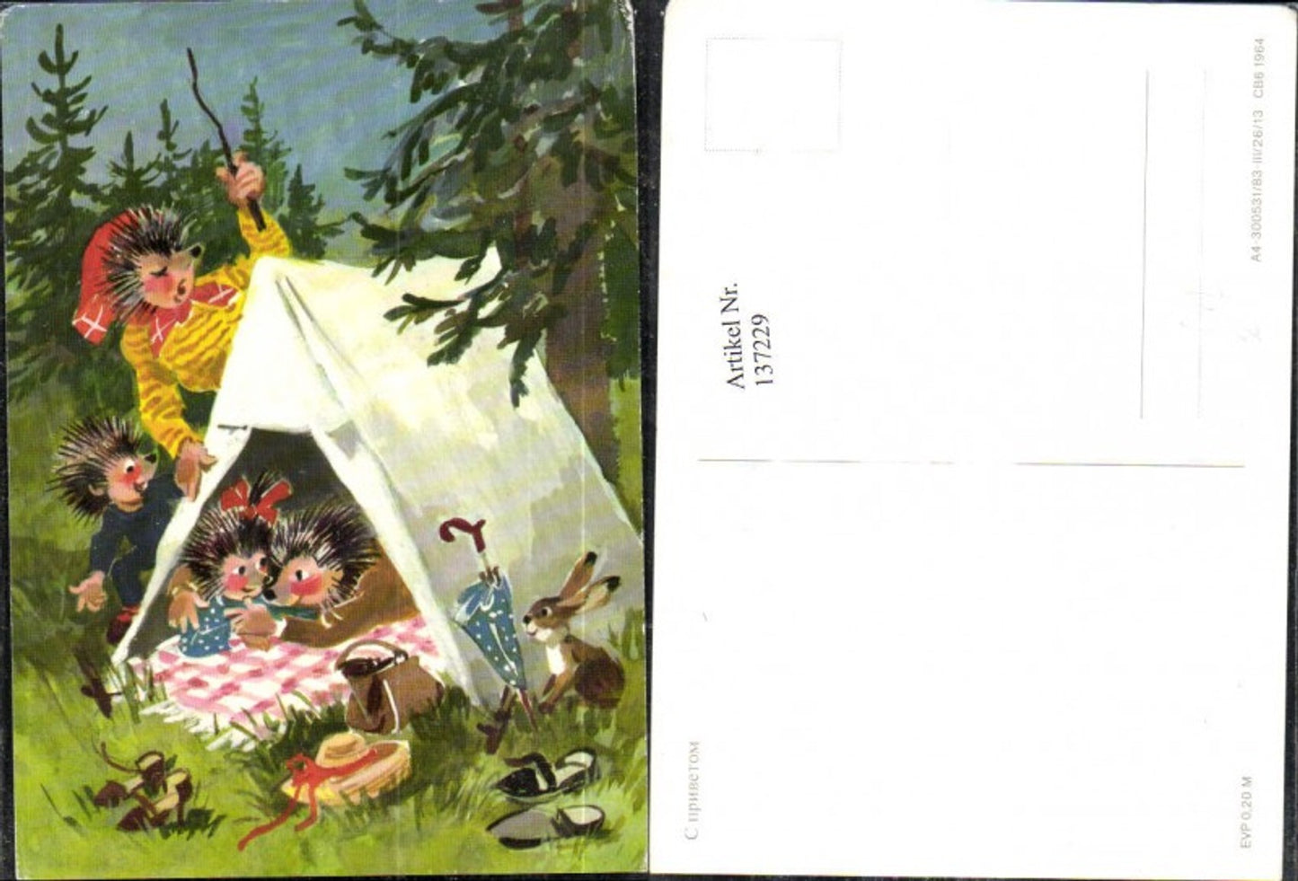 137229,Igel Familie Zelt i. Wald Hase