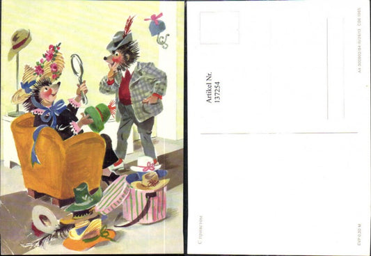 137254,Igel Frau u. Mann b. Hutkauf Hut Spiegel