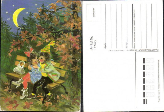 137263,Igel Paar Kuss a. Bank b. Mondschein Liebe