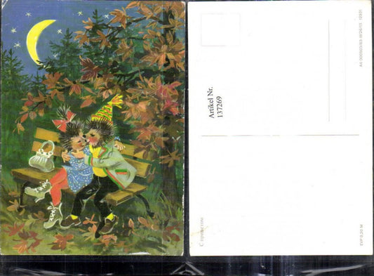 137269,Igel Paar Kuss a. Bank b. Mondschein Liebe