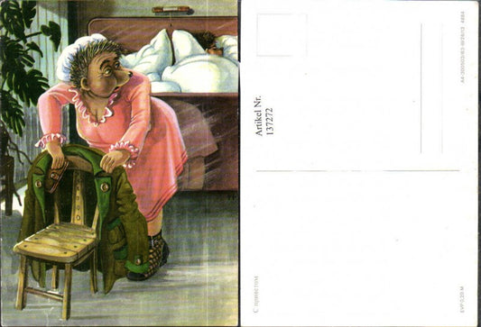 137272,Igel Frau nimmt Brieftasche a. Jacke Mann i. Bett