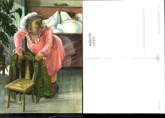 137273,Igel Frau nimmt Brieftasche a. Jacke Mann i. Bett