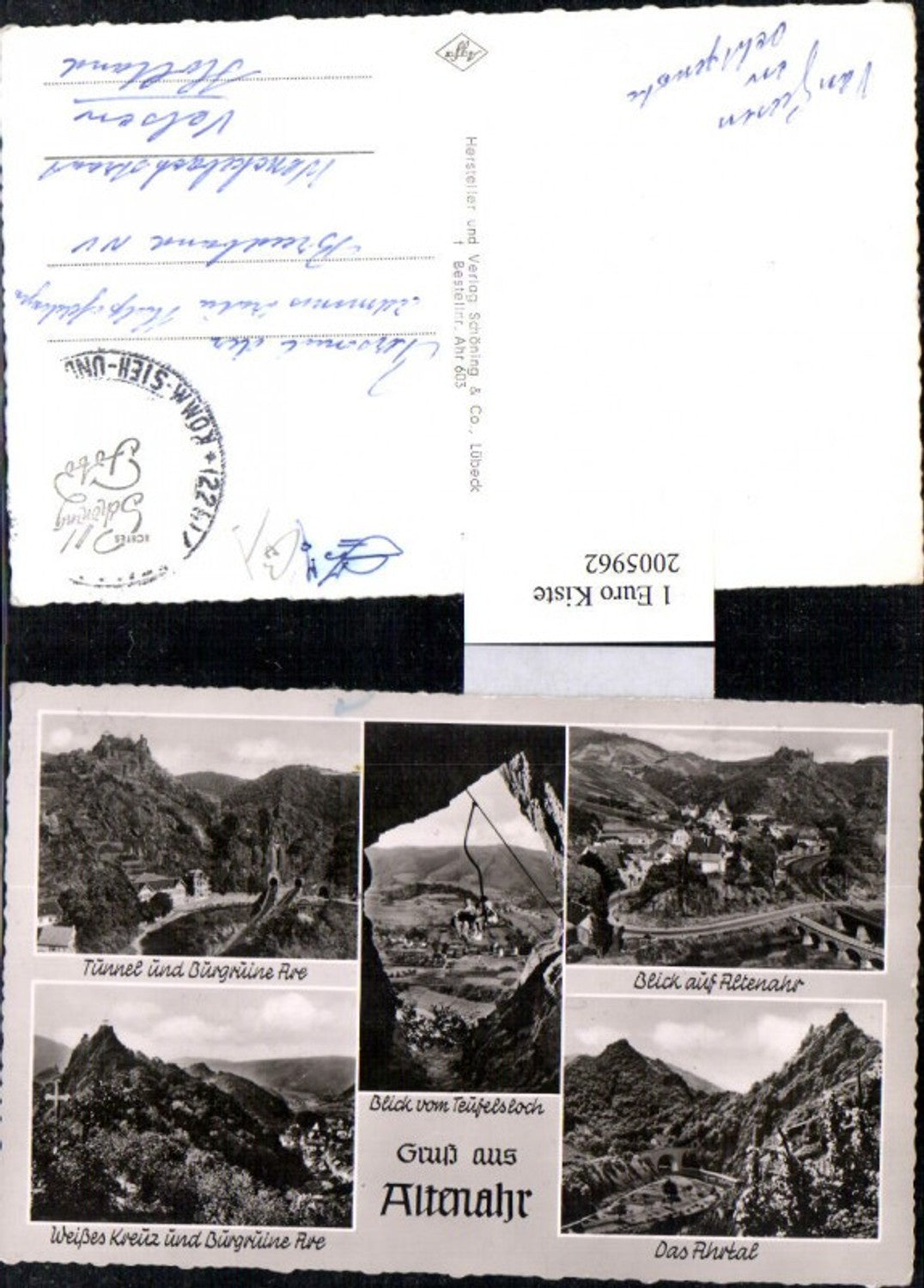 2005962,Gruß aus Altenahr Totale Weißes Kreuz u. Burgruine Tunnel Sessellift Mehrbildkarte