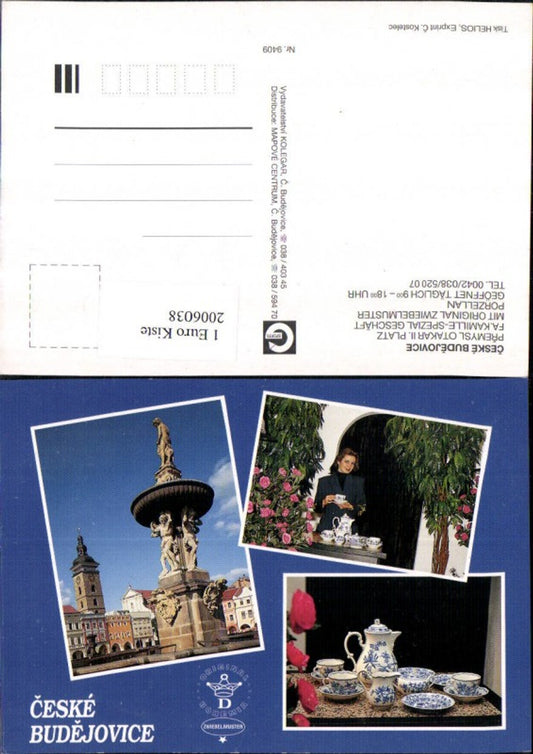 2006038,Ceske Budejovice Budweis Brunnen Hauptplatz Teeservice Zwiebelmuster Porzellan