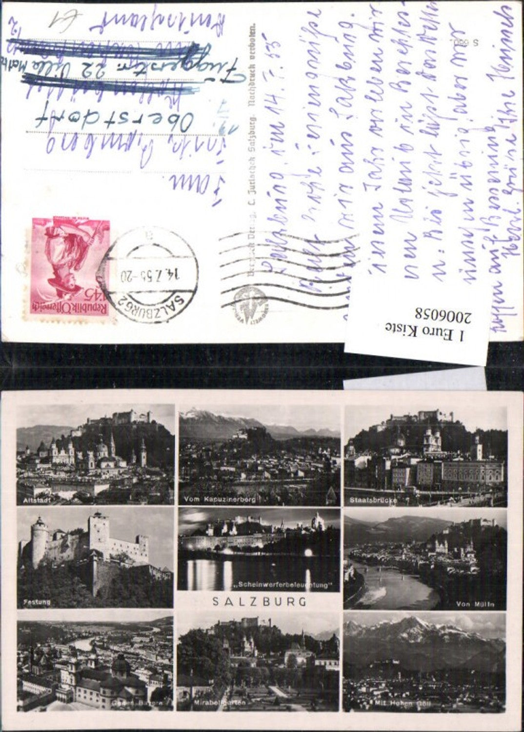 2006058,Salzburg Totale Staatsbrücke Altstadt Festung Mirabellgarten Mehrbildkarte
