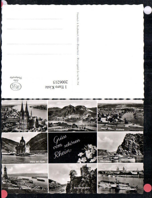 2006215,Gruß v. Rhein Kölner Dom Siebengebirge Pfalz b. Kaub Koblenz Loreley Mainz Mehrbildkarte