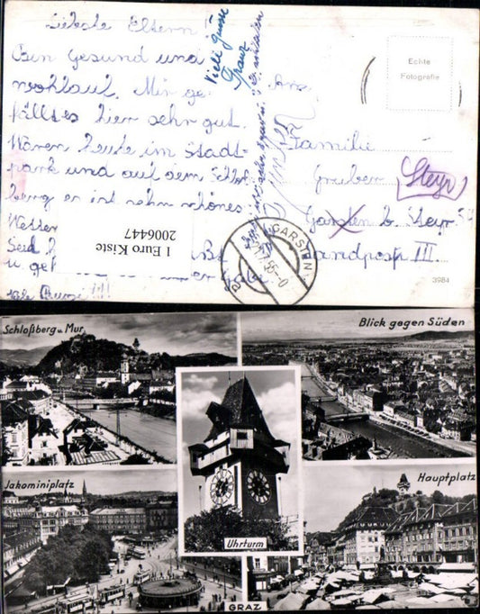 2006447,Graz Totale Schlossberg Uhrturm Jakominiplatz Hauptplatz Mehrbildkarte