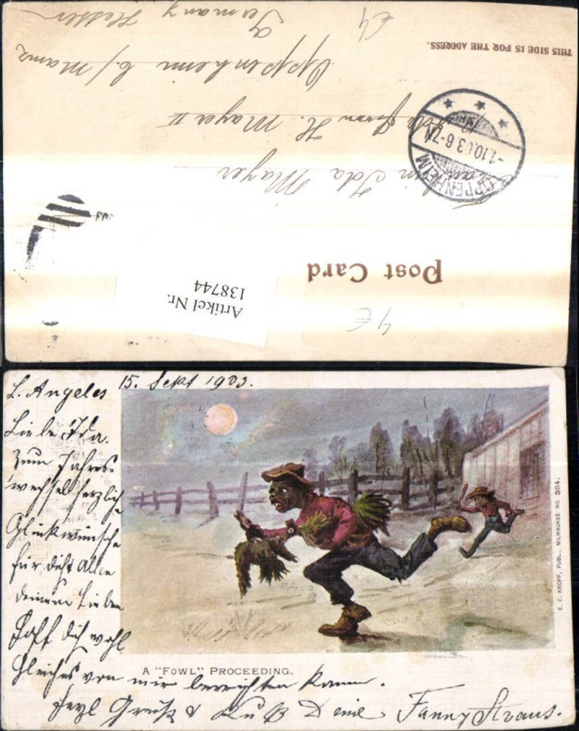 138744,Künstler Ak A Fowl Proceeding Hühnerdieb